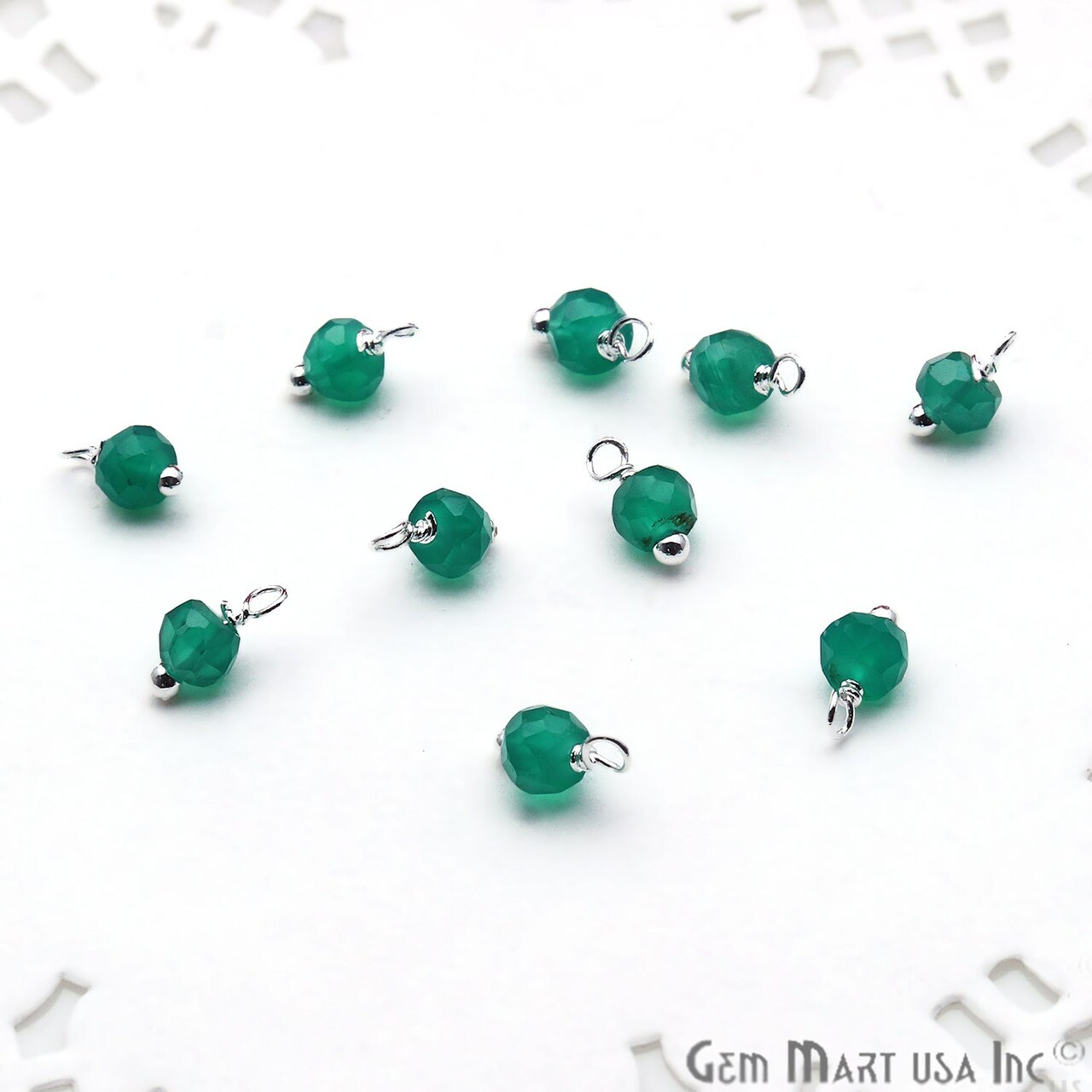 Rough Gemstone Charms, Round 6x4mm Natural Connector, Silver Plated Wire Wrapped, DIY Jewelry, 10pc Lot, GemMartUSA (50150)